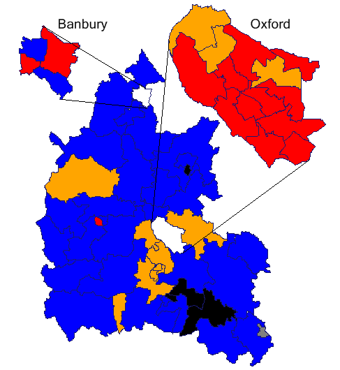 map showing which areas were won by which party in the 2017 election