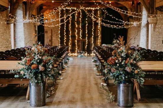 image of the barn set up for a wedding
